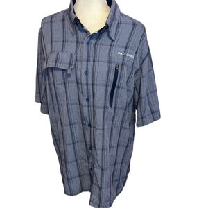 Salt Life Shirt Mens  Blue Plaid UVapor Vented Fishing Roll Tab Lwrge